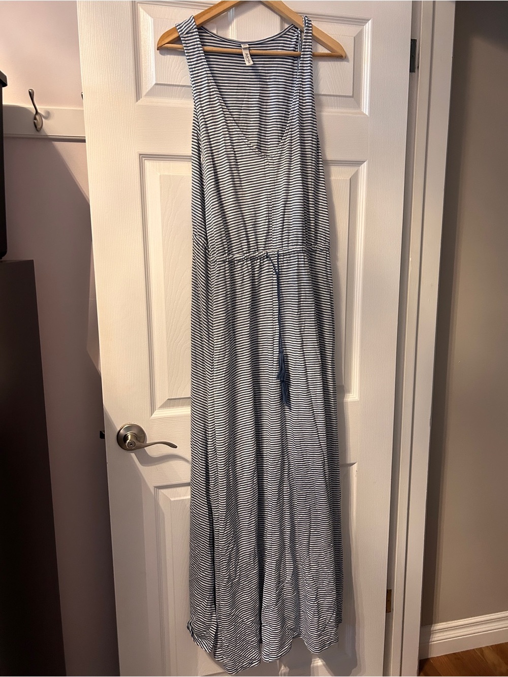 Torrid Belle Isle Striped Navy and White Maxi Dress with Drawstring Waist
